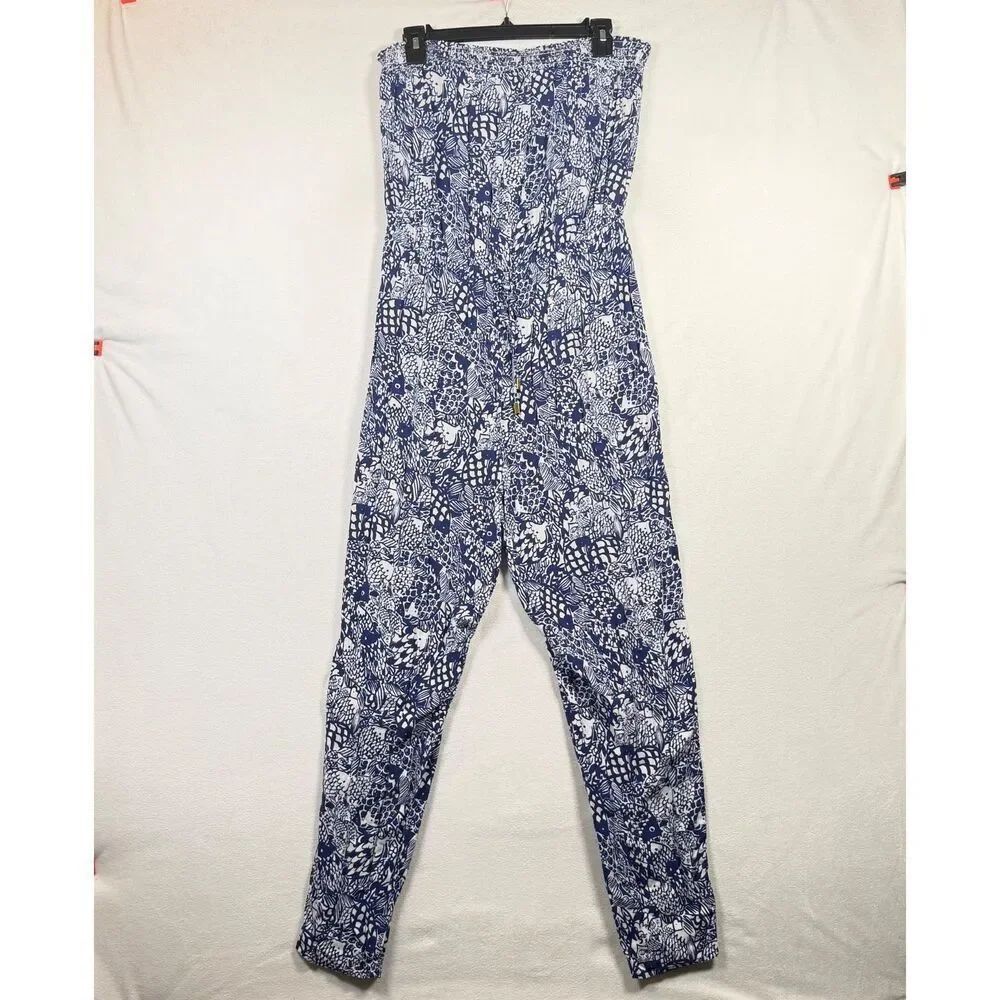 Lilly Pulitzer for Target Fish Print Strapless Jumpsuit Blue White Size Large